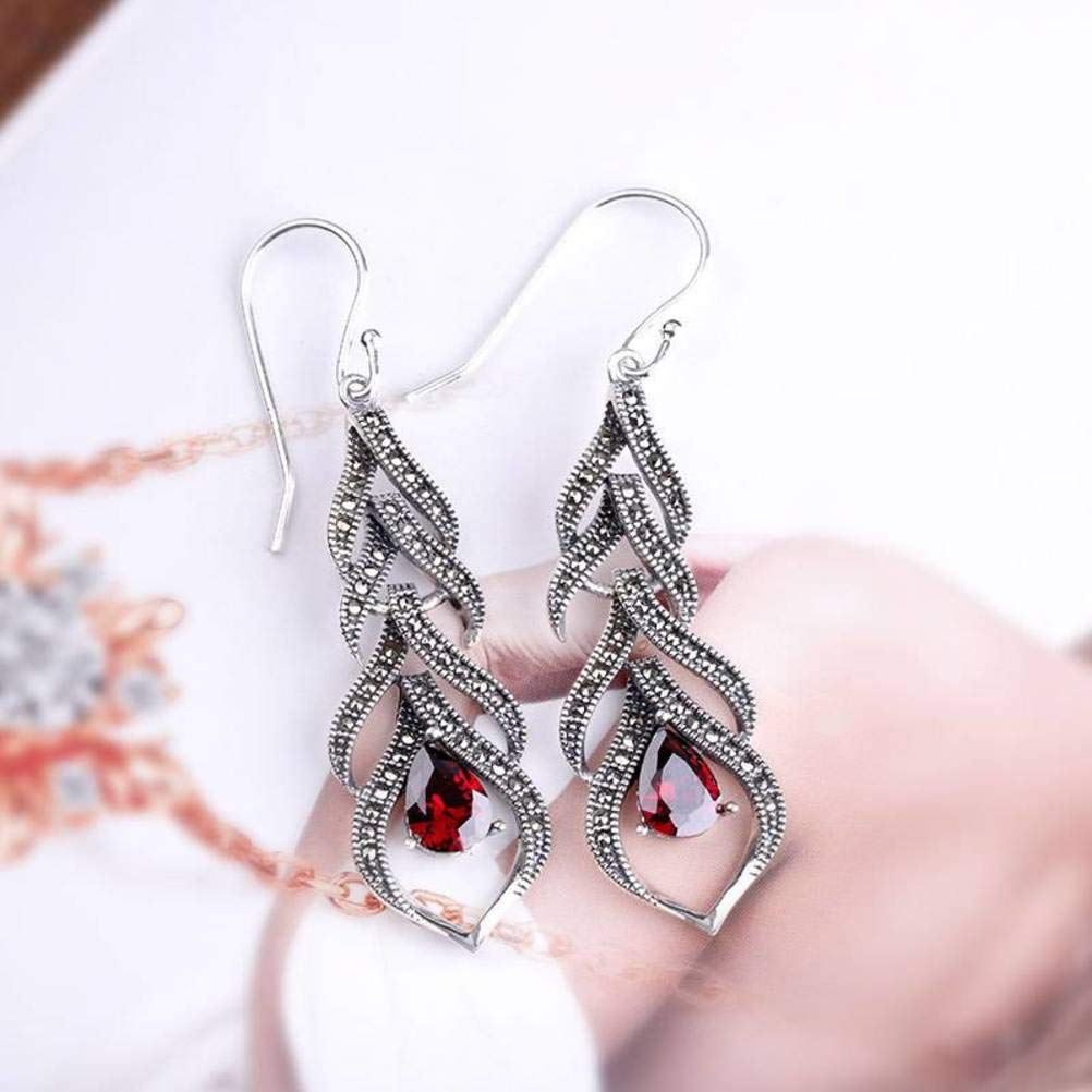 Pendientes de Oreja Aretes para Mujer S925 Pendientes de Plata Esterlina Joyería de Plata Tailandesa Hecha a Mano Femenina Gota de Agua Granada Roja Pendientesgranate, Plata 925