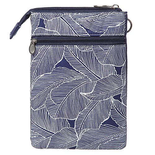 Image of LassZone Canvas Cute Crossbody Bags for Women Mini Shoulder Handbag Cell Phone Purse Wallet Leaves Pattern Coin Pouch, Blue, 7.6*5.5*1.5 inch