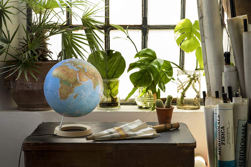 Tecnodidattica – Mappamondo Atmosphere FC2, girevole, luminoso, base in legno d’Acero, cartografia Fisico/Politica, diametro 30 cm