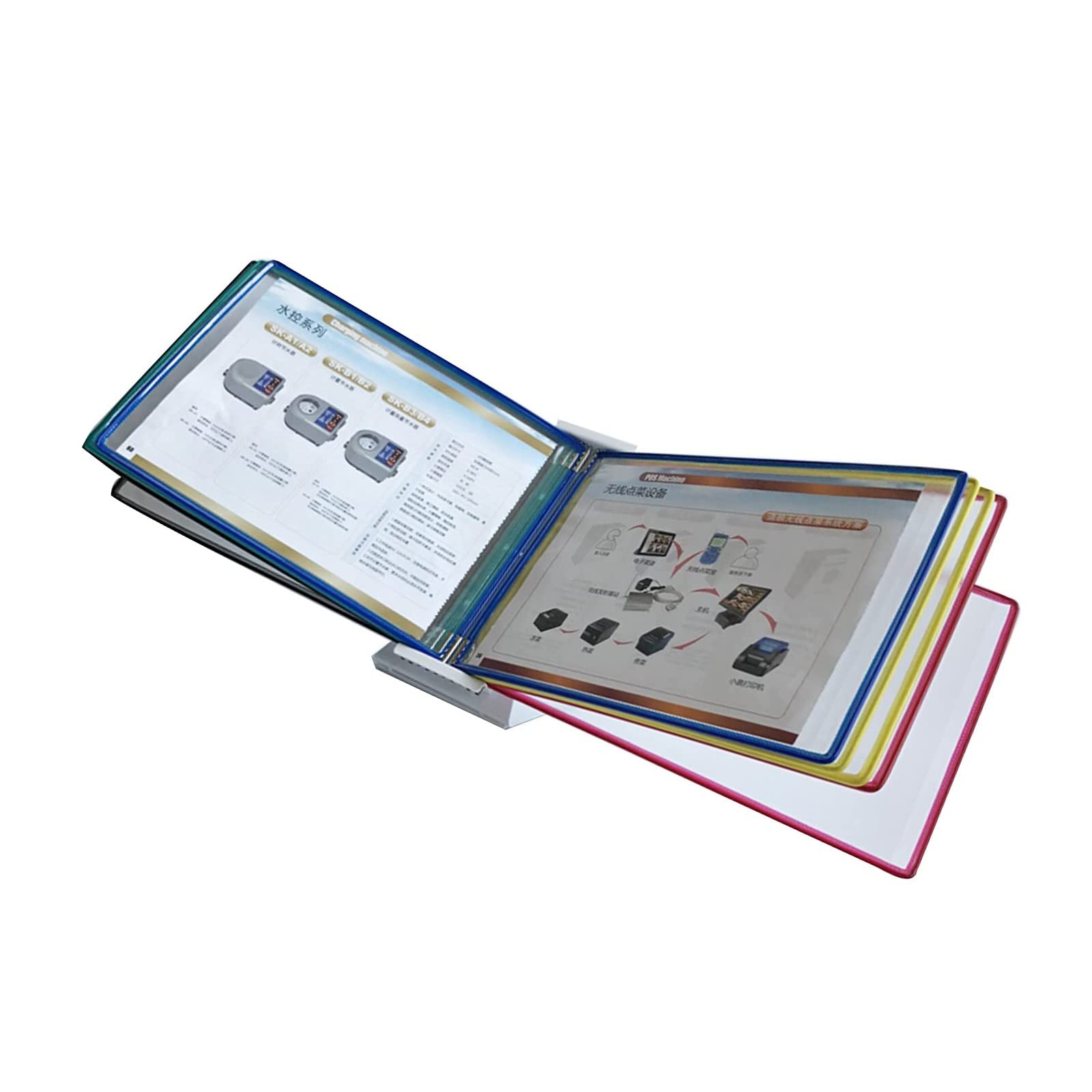 SnamicE Desktop Reference Organizer - Catalog Display Rack, 10-Page Double-Sided Panel, Wall Mount Reference Display System, Flip and Find Reference Display Document Holder,Multicoloured
