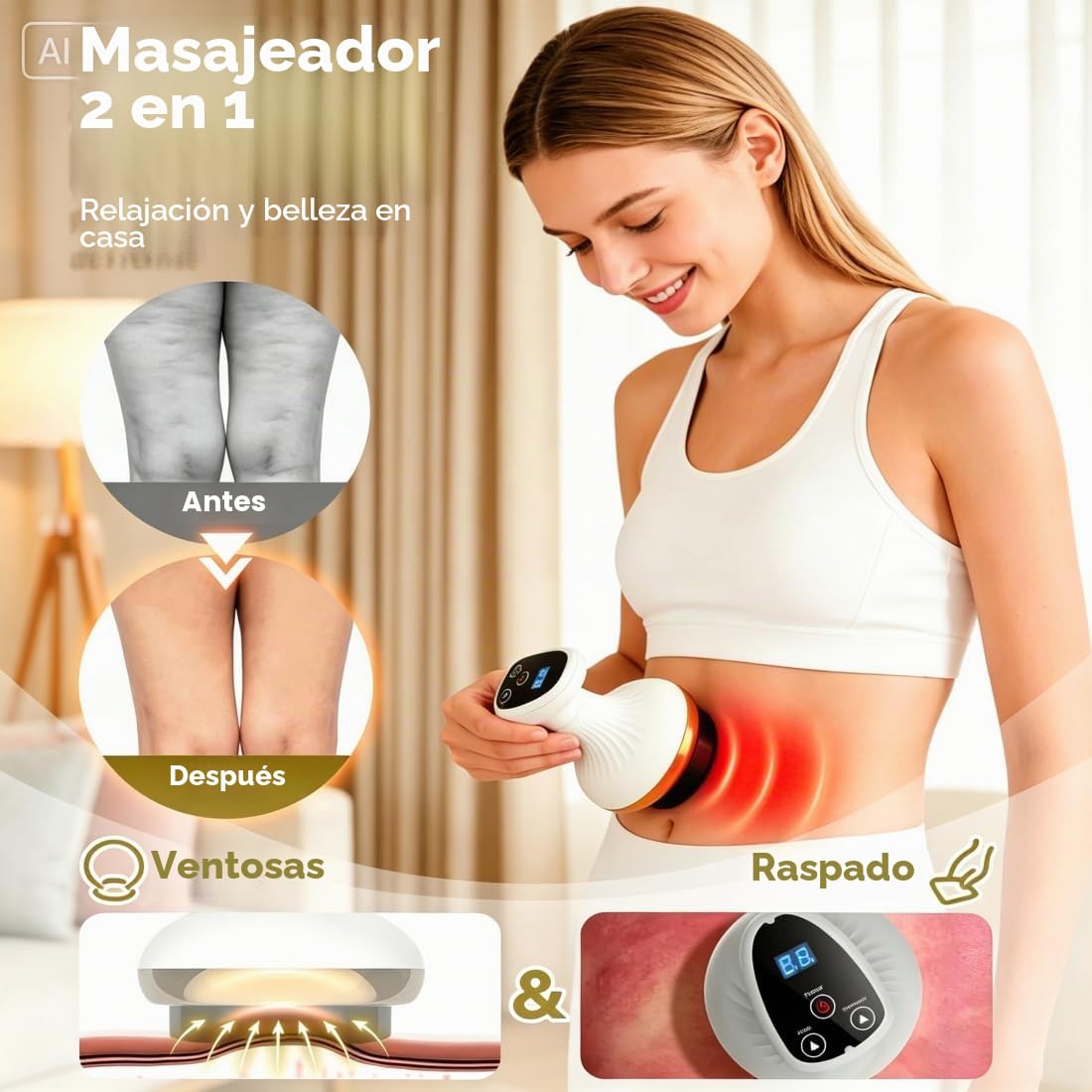 Masajeador anticelulítico y flacidez eléctrico, 9 niveles, vacumterapia, reduce la apariencia de la celulitis, piel más firme y suave, para piernas, glúteos, cintura, abdomen y brazos