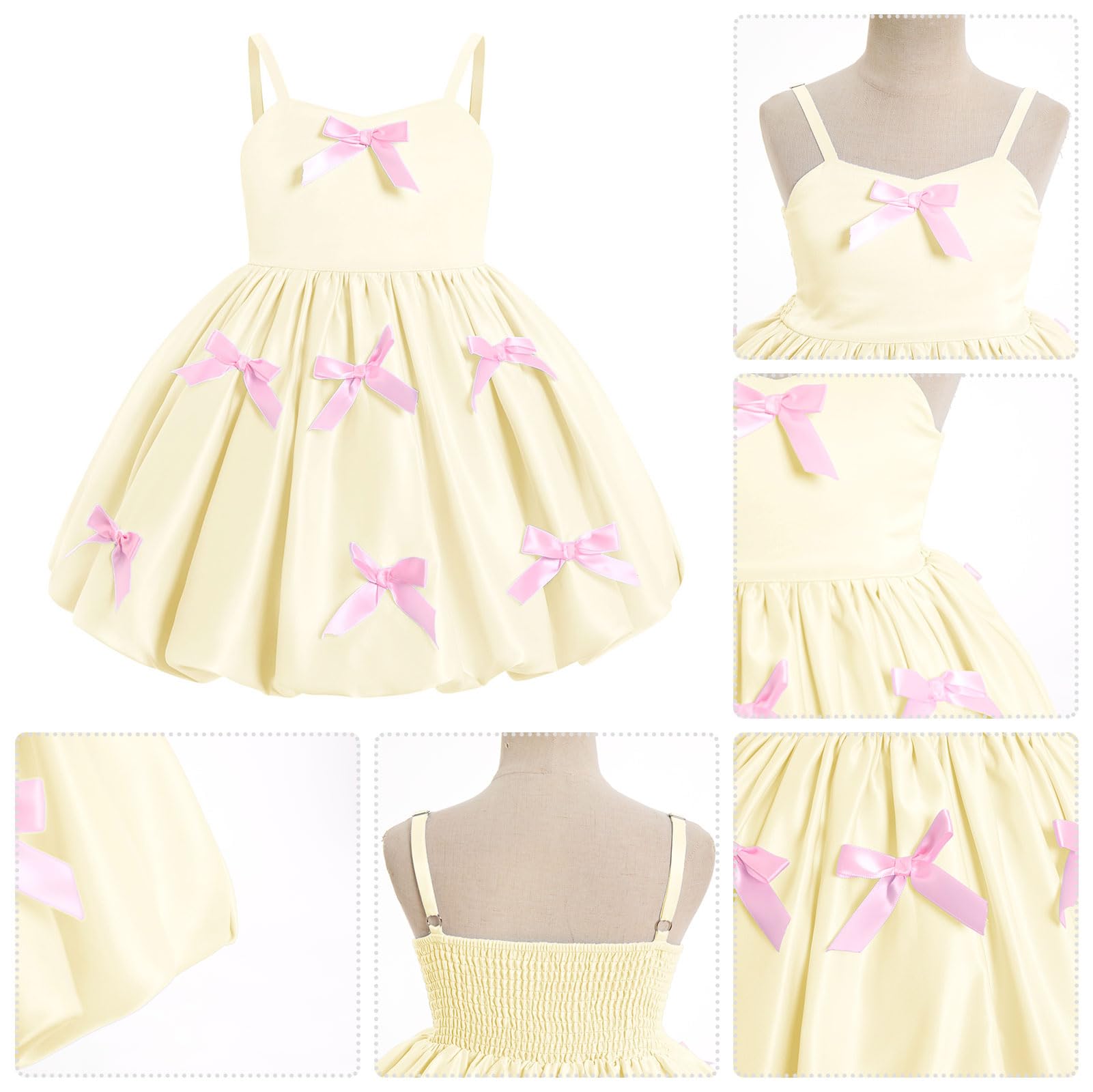 IDOPIP Kleinkind Mädchen Rosa Schleife Geburtstag Kleid Blasensaum Prinzessin Blumenmädchen Hochzeit Festzug formelle Party Kleider Fotoshooting