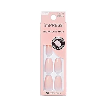 Kiss Impress No Glue Mani Press On Nails,#39;Serendipity, Pink, Medium Size, Coffin Shape, Includes 30 Nails, Prep Pad, Instructions Sheet, 1 Manicure Stick, 1 Mini File