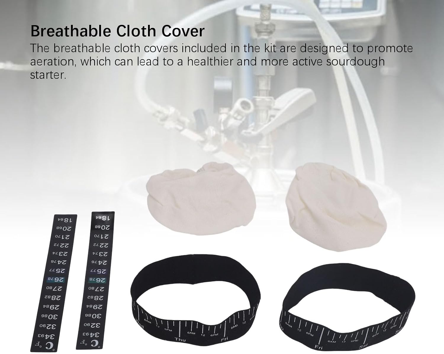 Sourdough Starter Jar Kit with Cloth Cover and Date marked Feeding Band for bread baking Supplies, Fits Jars with 3 to 4 Inch Diameter, Essential for sourdough bread Making
