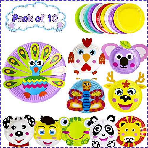 NeWisdom 10-Pack Cute Paper Plate Preschool Learning Crafts - Early Learning Kits - Simple Paper Plates Crafts for kids â€“ Toddler Preschool Crafts Art Toys Set - Art and Crafts for kids 2020 (Animals)