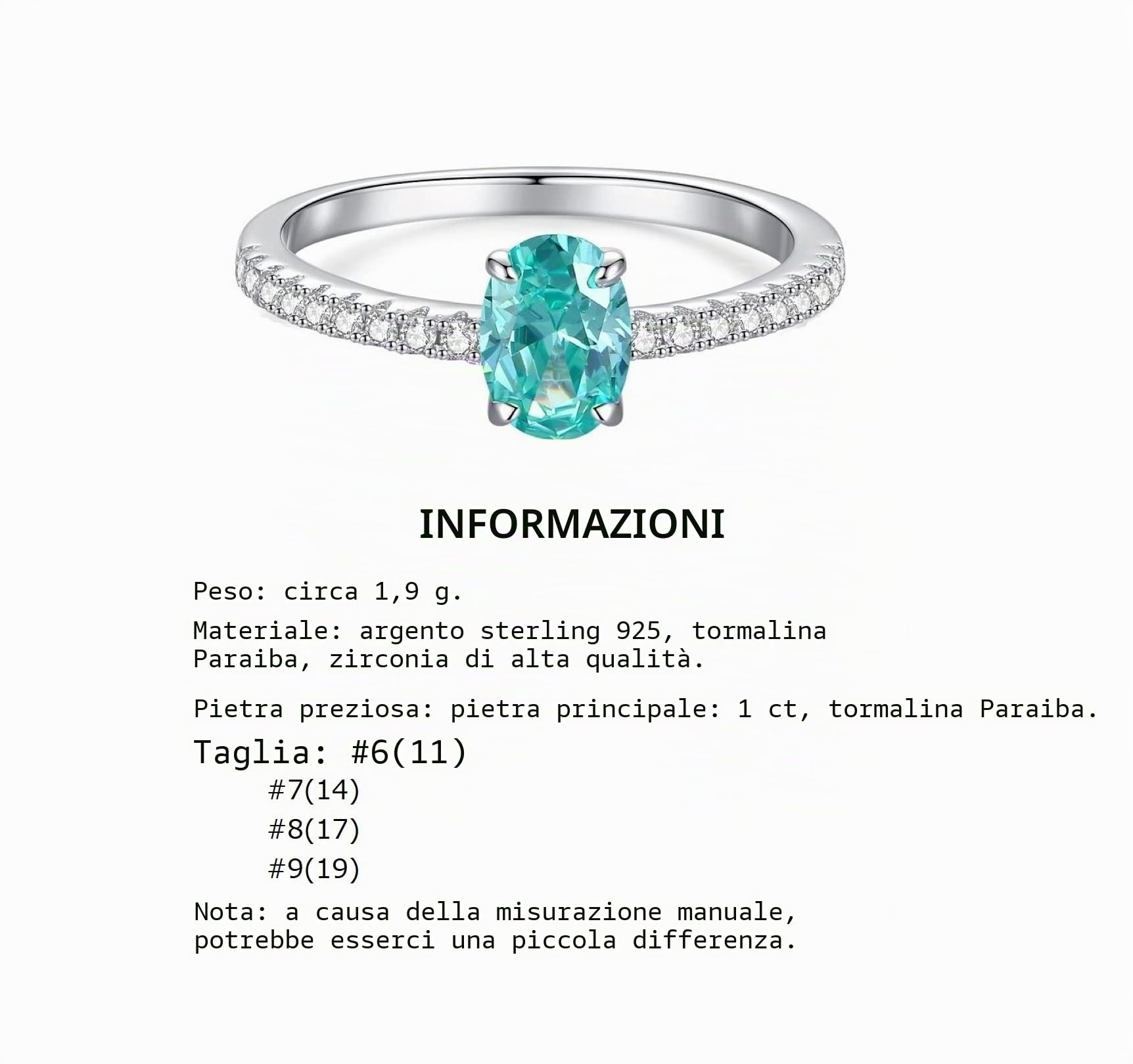 Anello da donna in argento sterling 925 con tormalina Paraiba, anello alla moda con pietre preziose da donna, gioielli da donna