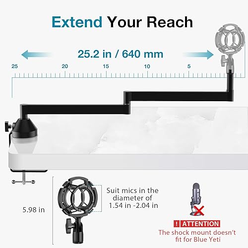 Miniatura 3 de InnoGear Brazo de micrófono de perfil bajo, brazo de micrófono giratorio de 360, brazo plegable de micrófono de escritorio para Fifine AM8 K669B