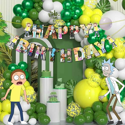Rck and Mrty Happy Birthday Banner – Intergalactic Party Decoration – Birthday Banner for Adults – Sci-Fi Cartoon Birthday Party Supplies.