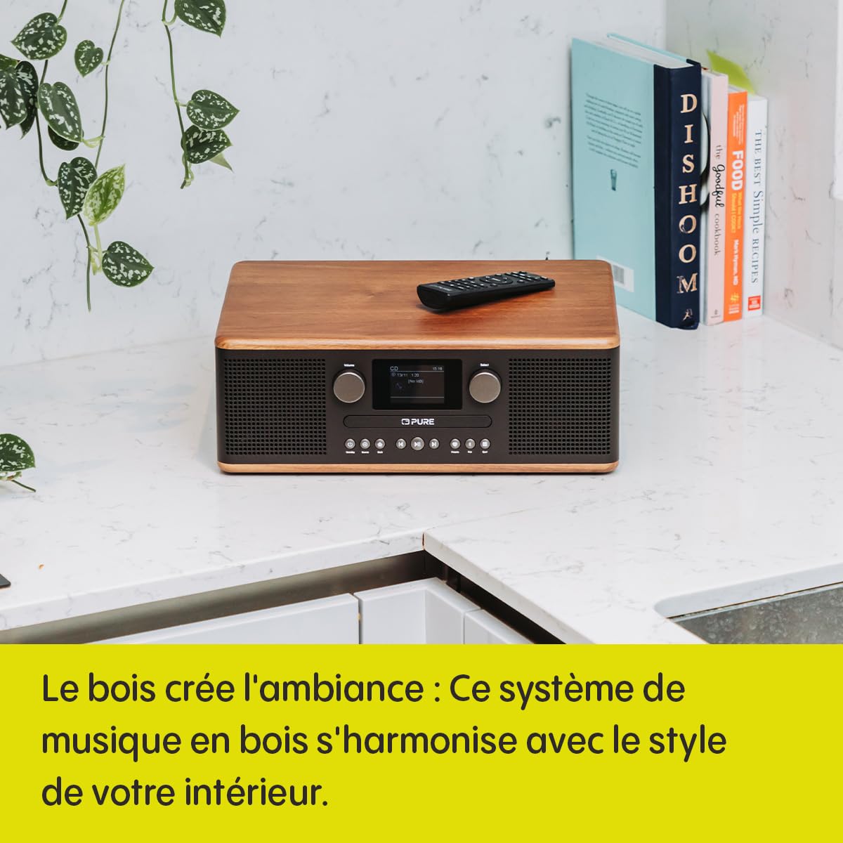 Pure Classic C-D6 Système Musical (Lecteur CD, Dab+/FM, Bluetooth, AUX, USB, Alarme Sleeptimer) Café Noir/Noyer