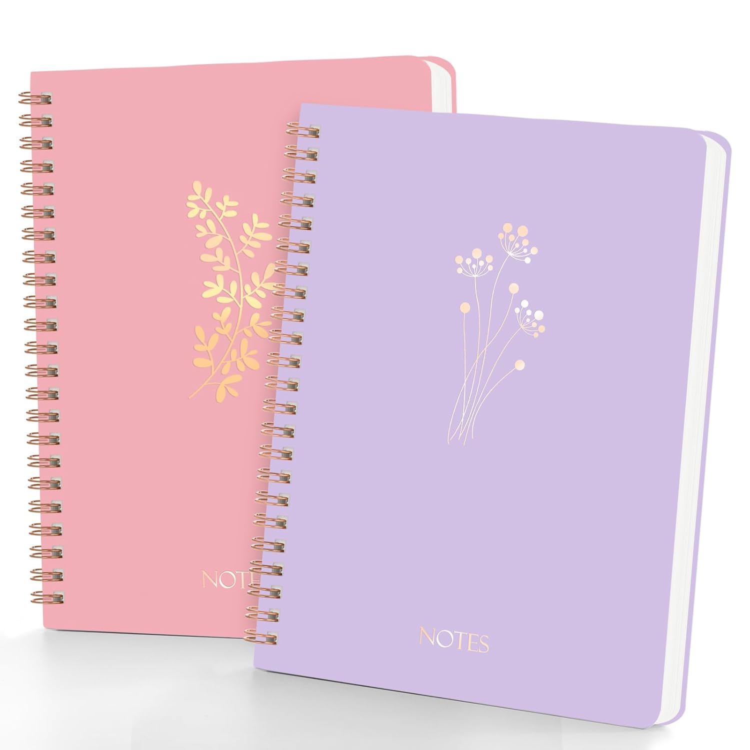A5 Spiral Notebook College Ruled with Pockets, 6×8 Hardcover Journal with Lined160 Pages, 100 GSM Thick Paper, Writing Notebook for Work, Office & Note Taking, Durable Spiral Bound Notebook for Women (Pink+Purple)