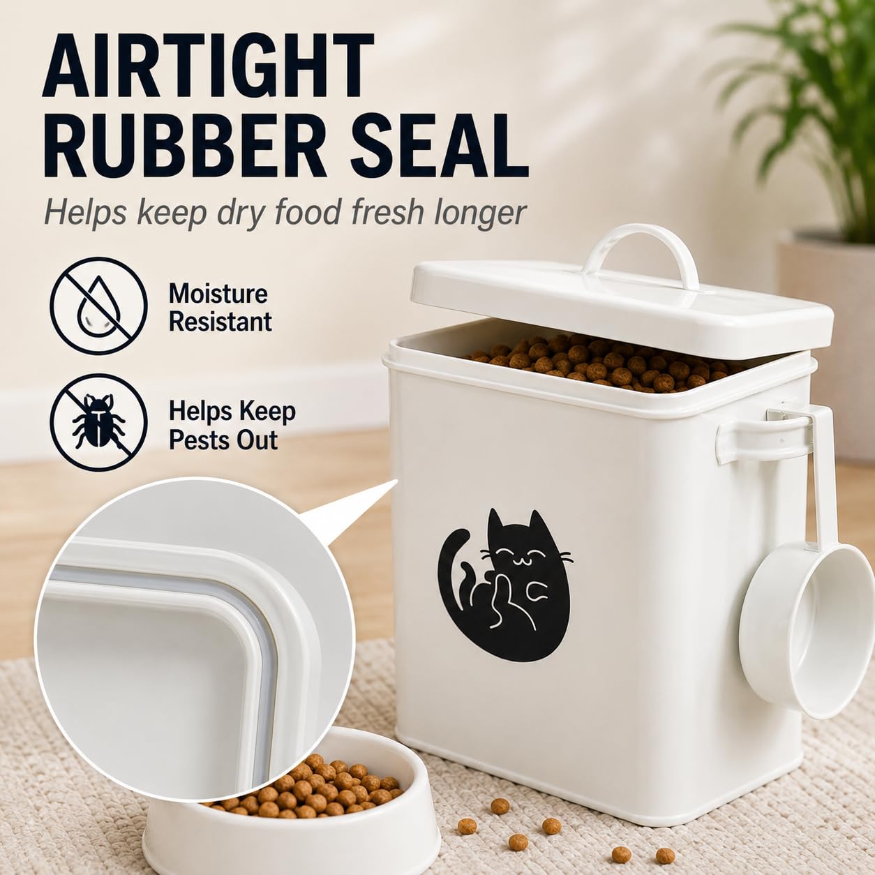 Contenedor de Almacenamiento de Alimentos para Perros de 6 Litros, Contenedor de Comida para Gatos de Metal con Taza Medidora, Latas de Comida para Gatos Cubre Tapas Y Cucharas, Juguetes para(#1)