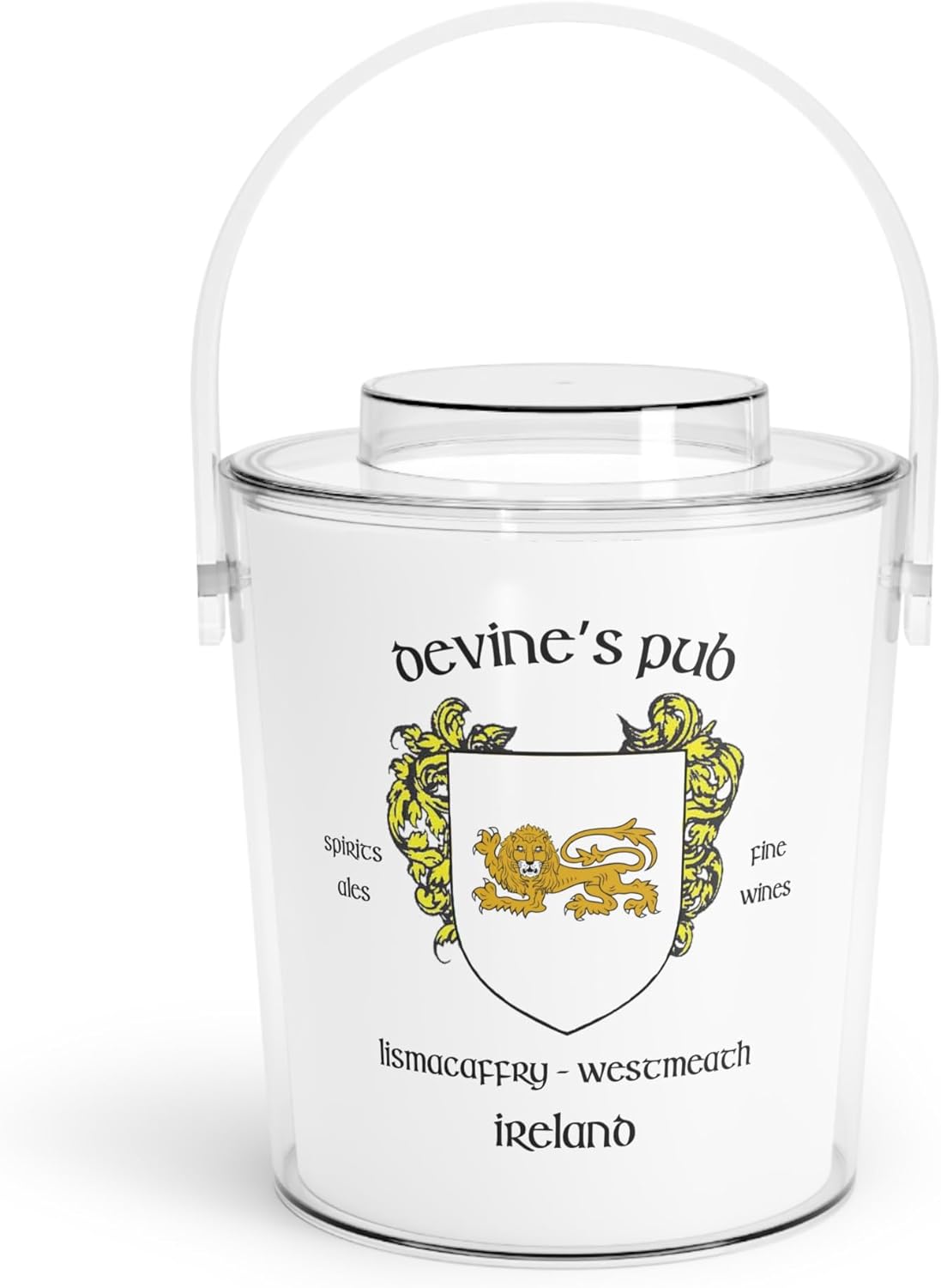 Authentic Irish Pub Ice Buckets with Tongs & Lid - Ireland Bar Souvenir from Over 200 Irish Bars Featuring Family Crest & Coat of Arms Designs (Devine's Pub)