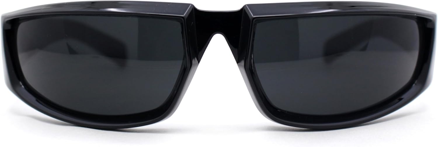 SA106 Swanky Trend 90s Wrap Around Sport Plastic Rectangular Sunglasses - Image 2