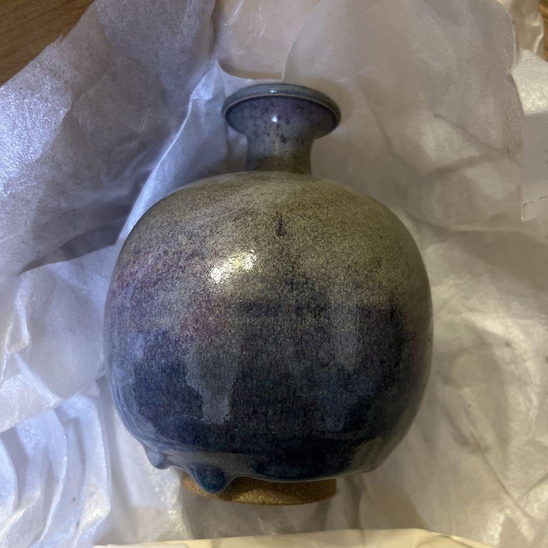 五湖釜 黒色陶器花瓶 木箱付き 五湖釜 黒色陶器花瓶 木箱付き 五湖釜