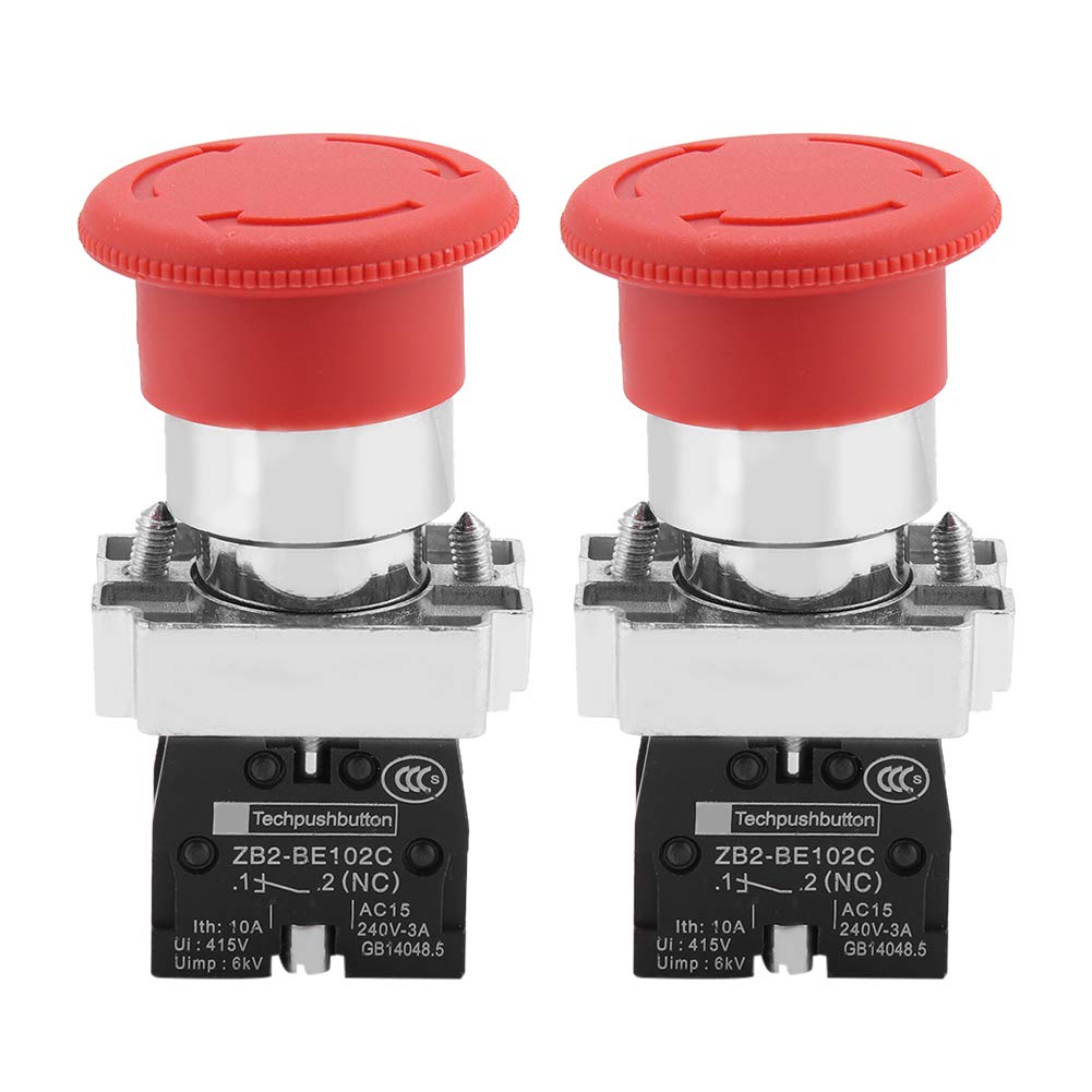 NC Red Mushroom Latching Rotary Self Locking Emergency Stop Push Button Switch, AC 660V 10A HB2 BS542 industry home Shut Off Switch 22mm