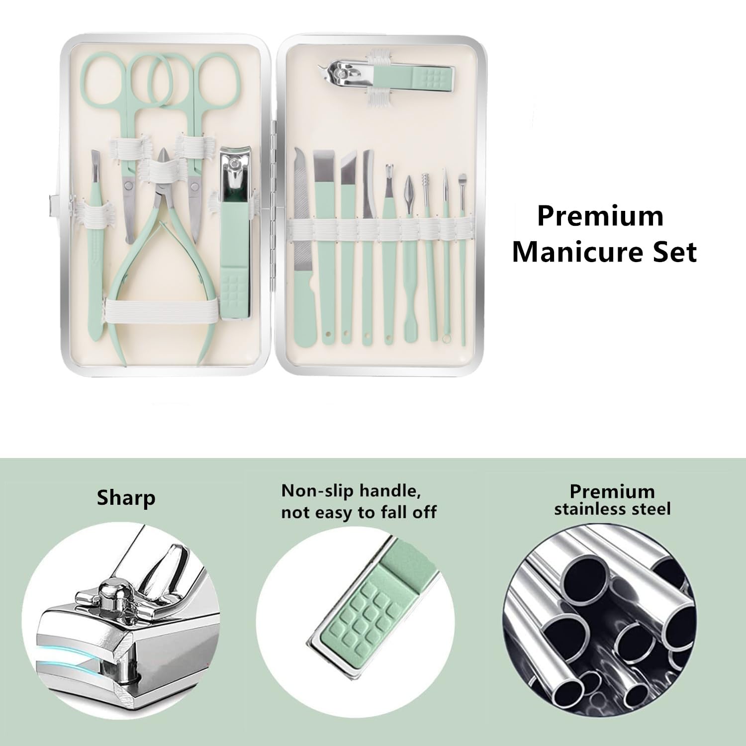 Manicure Set Pedicure Kit Nail Clipper Set Men Women 16 Pcs Personal Care Tools Kit with Portable Travel Case Professional Manicure Pedicure Tools Grooming Kit for Family Friends(Green)