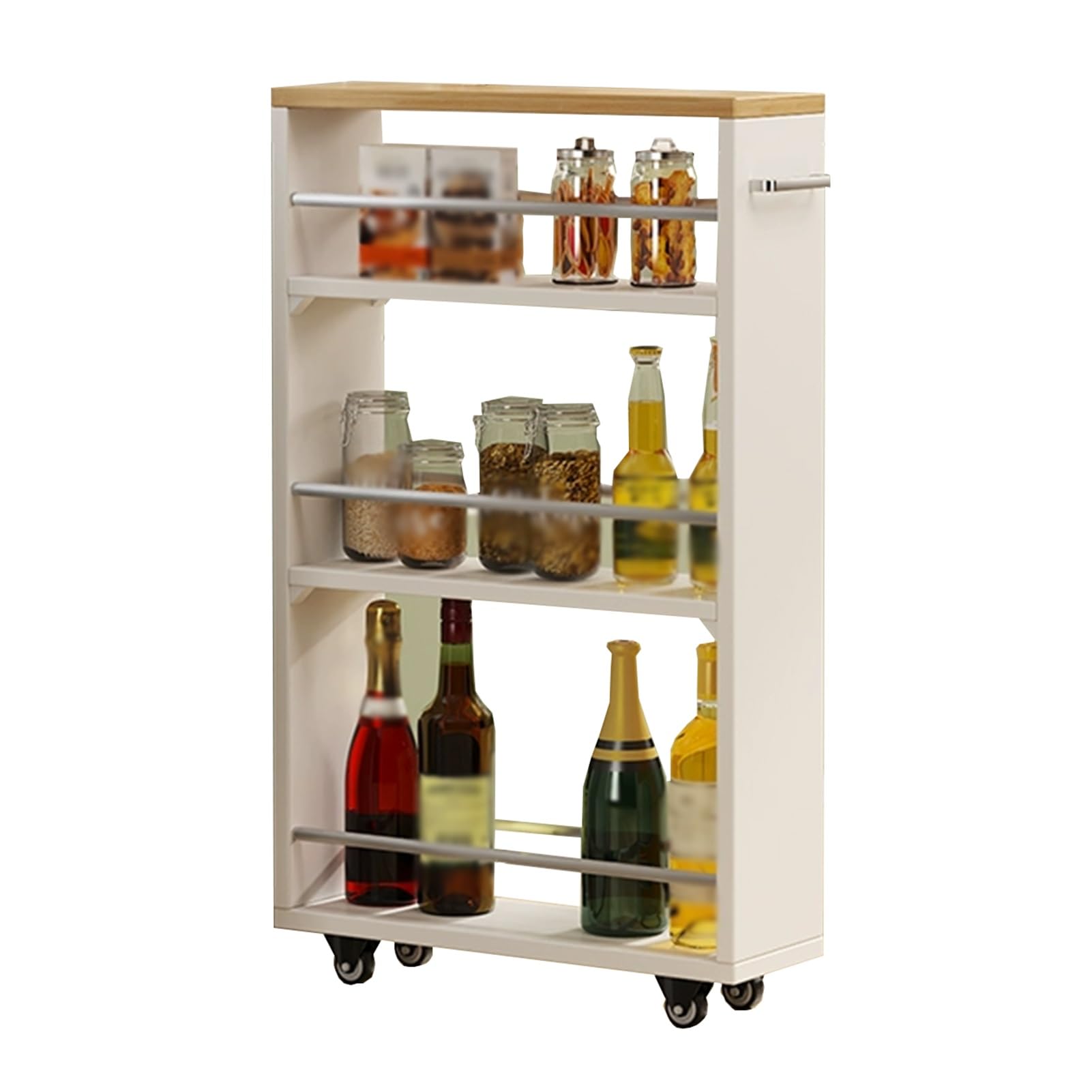 Scaffale sottile a 3 ripiani su ruote, per cucina, sala da pranzo, lavanderia, armadio (legno h 20 x 45 x 80,5 cm)