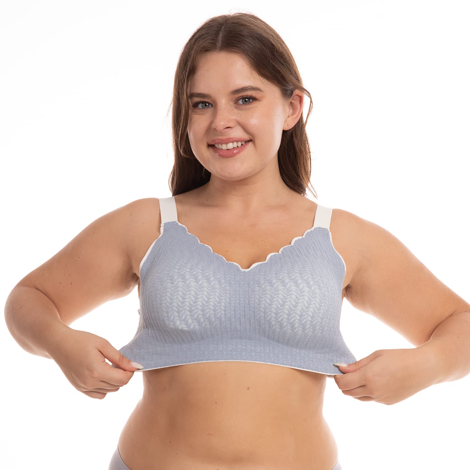 Photo 1 of dapuning Women's Bra Full Coverage Seamless Confortable Soft Plus Size Ribbed Lace Bra Adjustable Straps for Fuller Breasts- 4xl 