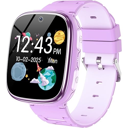 Kids Smart Watch Girls Boys - Smart Watch for Kids Game Watch Gifts for 4-12 Years Old with 15 Games Camera Alarm Video Music Player Pedometer Flashlight Birthday Gift Toys for Boys Girls (Purple)