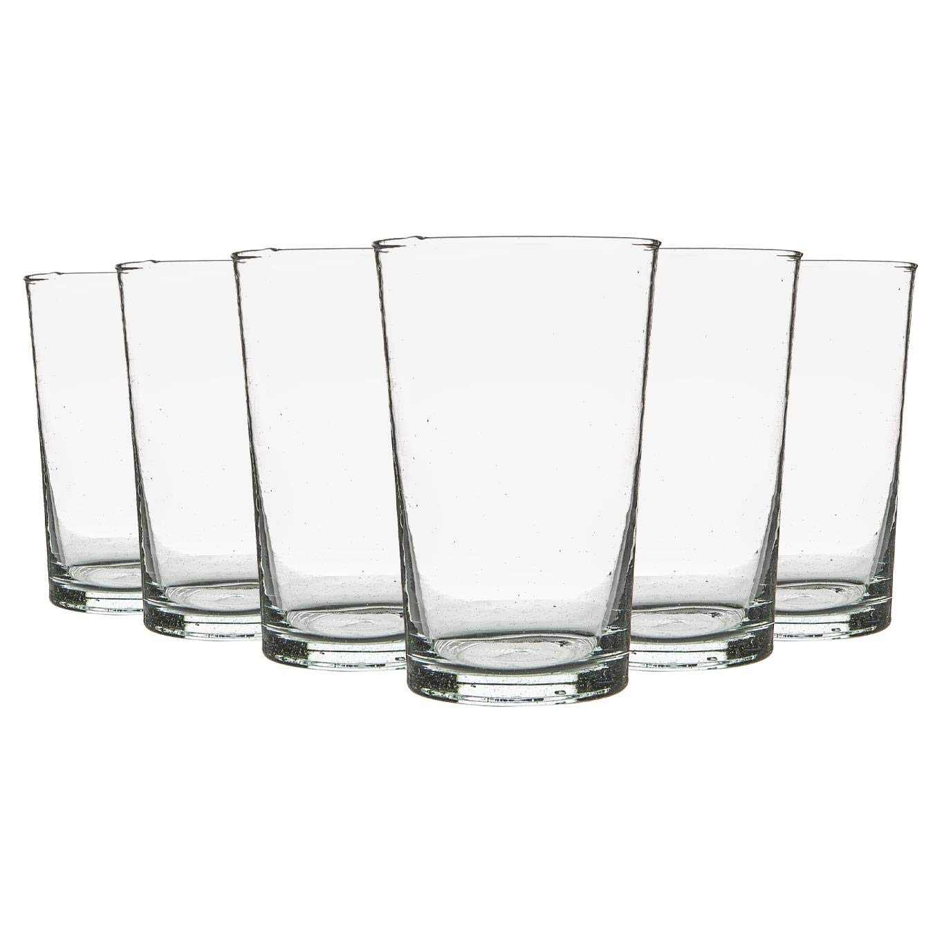 Nicola Spring 6pc Meknes Highball Glasses - 325ml - Clear Glass - Hand-Blown Moroccan Tumbler Glasses for Juices, Cocktails, Water, Home, Kitchen, Bar, Restaurant, Dining Table, Gift Set