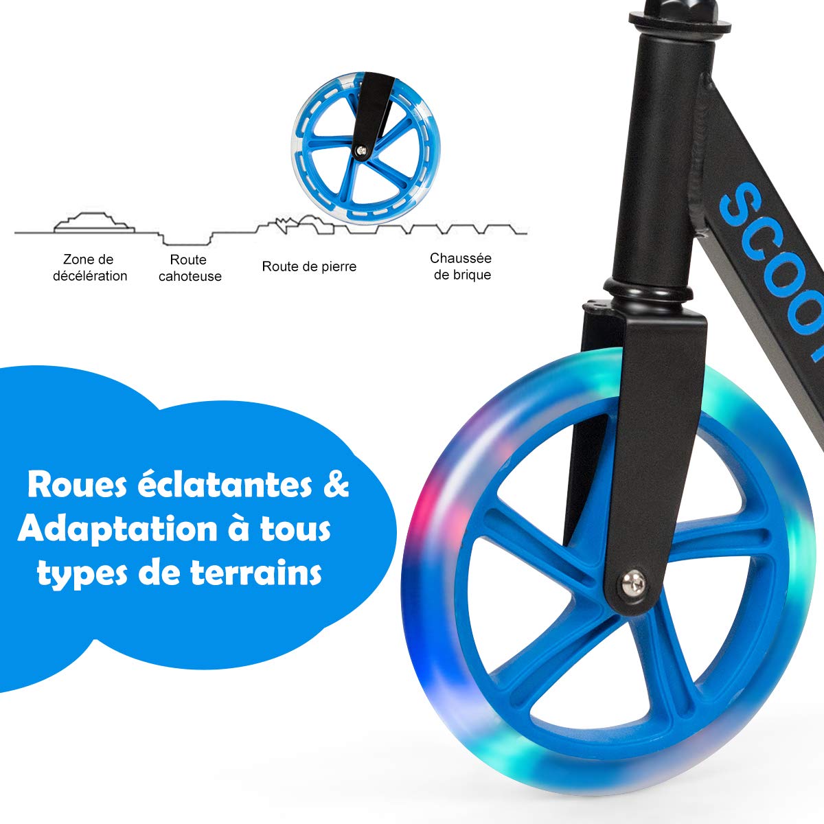 GYMAX Trottinette Pliable pour Enfants de Plus de 10 Ans, Trottinette à Hauteur Réglable pour Adolescents et Adultes avec 2 Roues LED et Roue Arrière de Frein