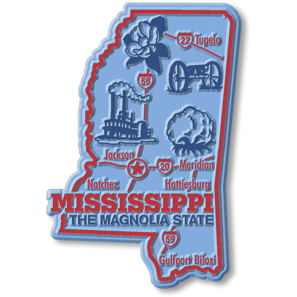 Classic Magnets Blue Giant State Map Magnet - Mississippi