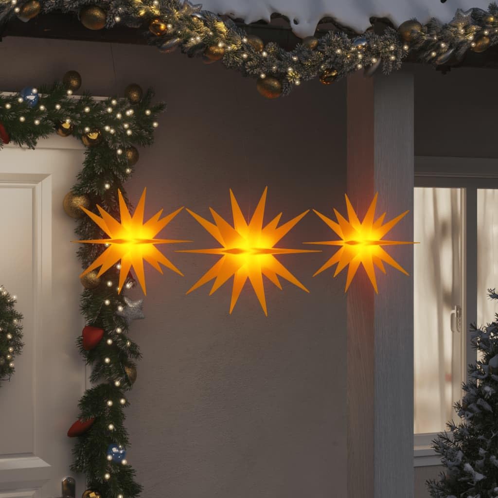 LED-Weihnachtssterne 3er Set faltbar gelb mit Timer wetterfest für Innen- und Außenbereich, dekorative Lichterkette, Baum, Balkon, Garten, Terrasse, energiesparend, einfache Lagerung