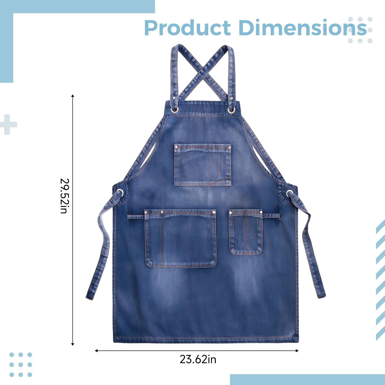 Delantal de peluquería, estilo vaquero con correas cruzadas ajustables, delantales de mezclilla para mujeres y hombres, correa de cintura ajustable, ideal para cocinas, salones y restaurantes
