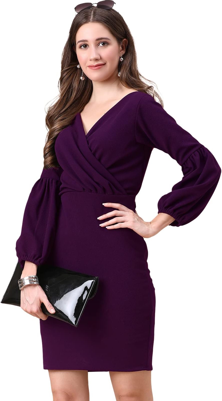 Sheetal Associates Women Full Sleeve V-Neck Bodycon Casual Knee Length Dress