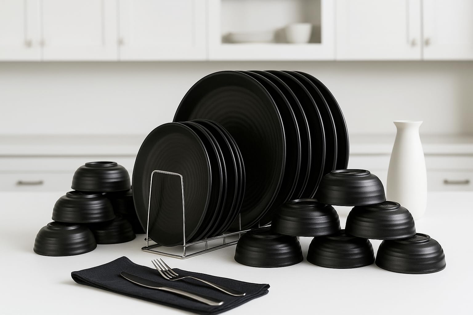 Green Dinnerware Set - 24 Piece Melamine Plates & Bowls -9