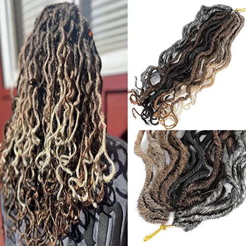 1Pack Goddess Locs Crochet Hair 12 Inch, Faux Locs Pre-looped Deep Wavy Curly Ends, Curly Crochet Hairs River Locs Hairs(Multi-tonal 1 Pack）