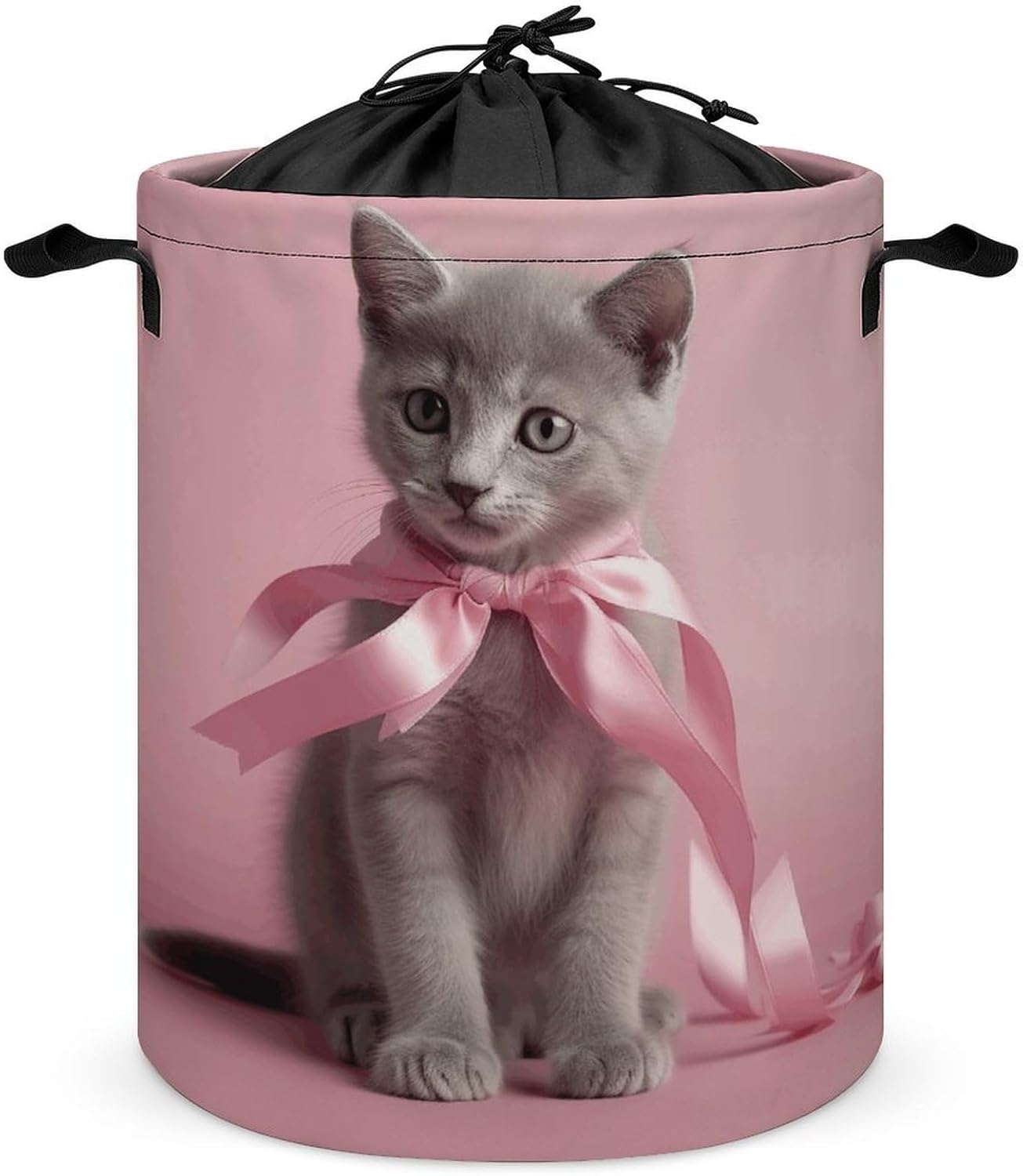 Cat Wearing Bow Tie Laundry Basket Collapsible Clothes Hamper with Reinforced Handles Large Capacity Waterproof Laundry Bag Freestanding Laundry Hamper for Bedroom Bathroom