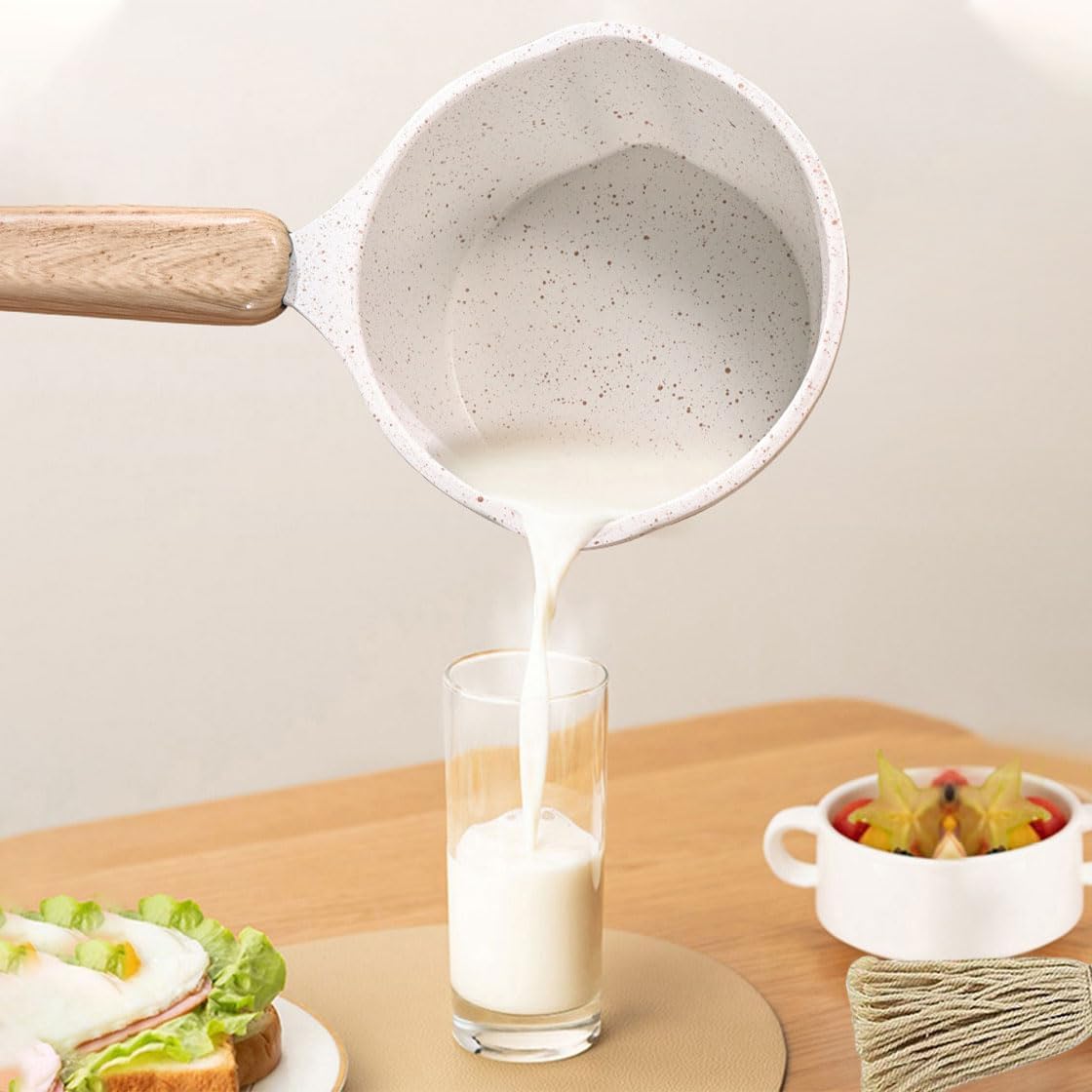 2 Pcs Sauce Pot with BBQ Mop Brush, Basting Pot and Brush Set, Mini Sauce Pan Butter Melting Pan Cooking Pot with Wooden Handle for Grilling, Barbecue, Smoking(White)