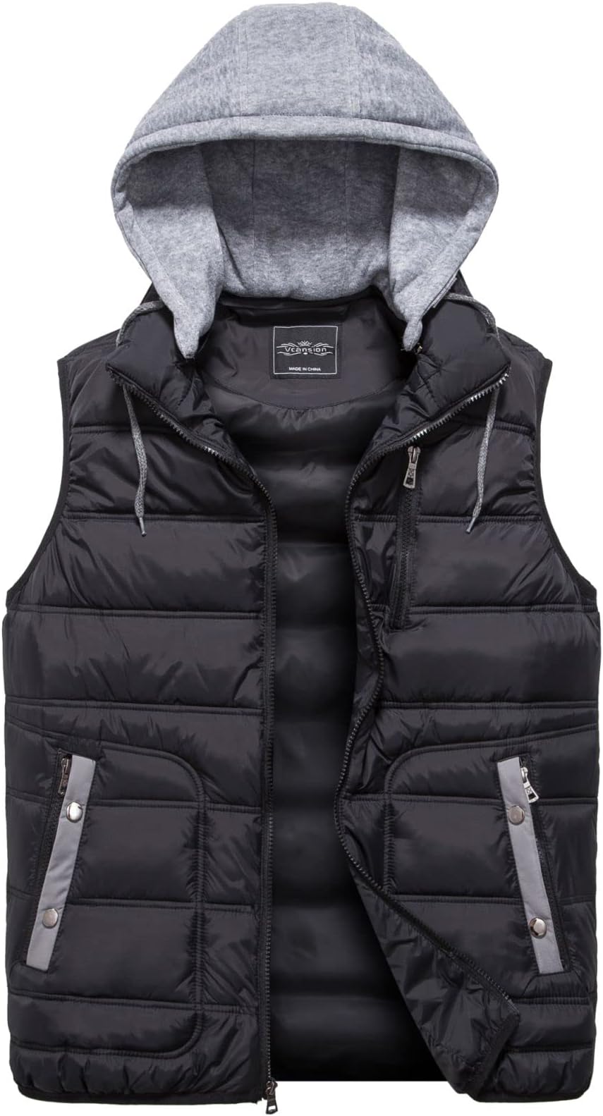VcansionMen's Outdoor Quilted Winter Vest Removable Hooded Puffer Sleeveless Jacket Padded Vest