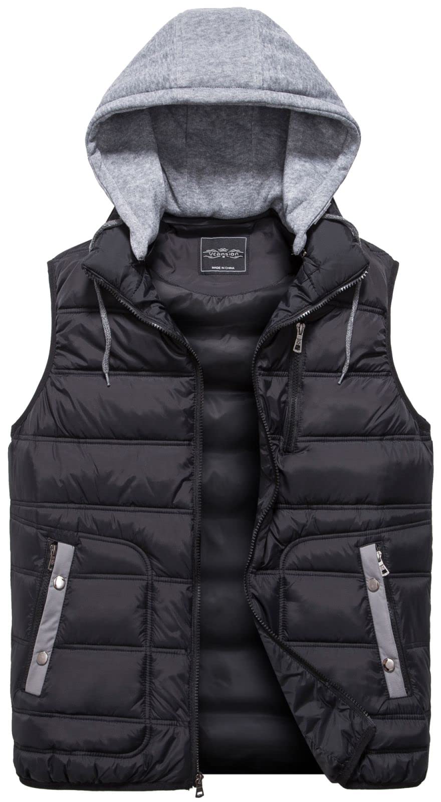 VcansionMen's Outdoor Quilted Winter Vest Removable Hooded Puffer Sleeveless Jacket Padded Vest