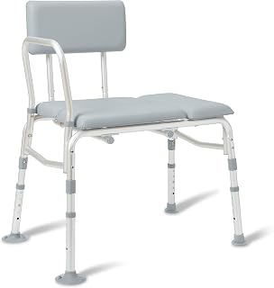 Medline Padded Transfer Bench for Shower & Tub - Adjustable Height 18-22", 400 lb Capacity, Slip-Resistant, Tool-Free Assembly