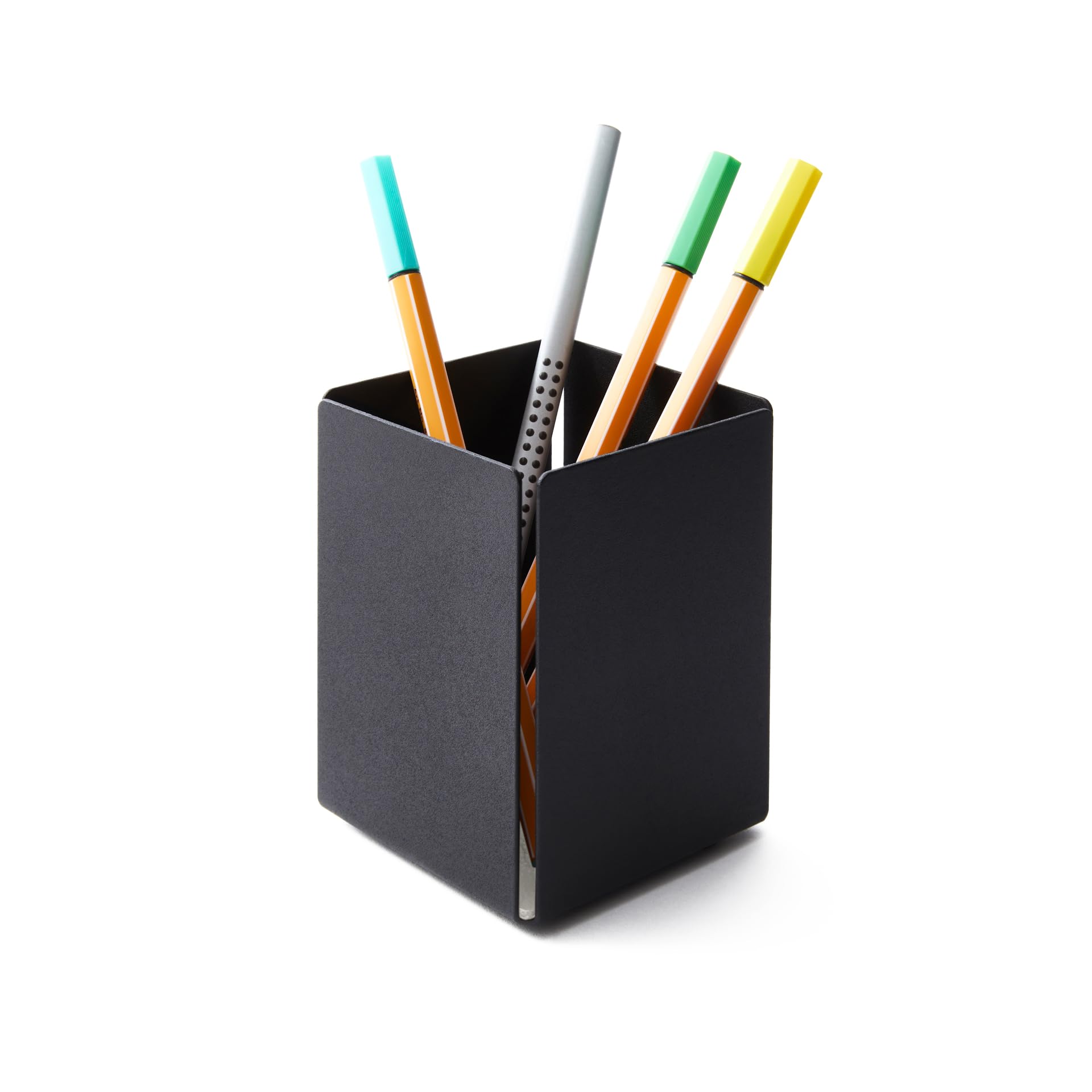 Eglooh - Dafne - Set Scrivania Acciaio Nero Opaco - Fondi Interni in Vera Pelle Bianca - 4 Pezzi: Svuotatasche, Portapenne, Porta Documenti, Porta Biglietti da Visita - Made in Italy