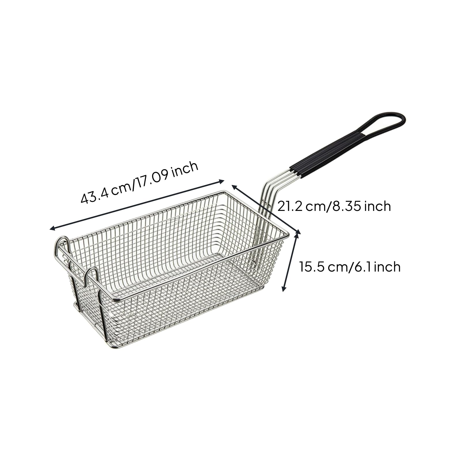Panier Friture Professionnel en Acier Inoxydable Résistant à la Chaleur Panier Friture Poignée Longue pr Restauration Rapi, Rectangulaire L