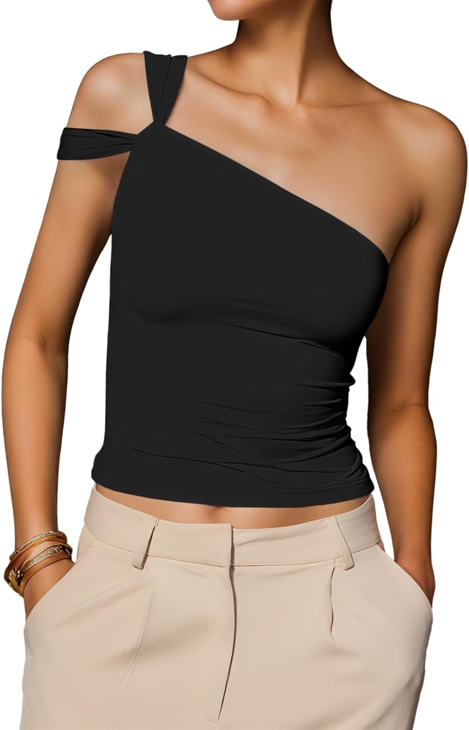 Summer One Shoulder Tops for Women Going Out Asymmetric Strapless Tube Top Party Trendy Sleeveless Y2k Top