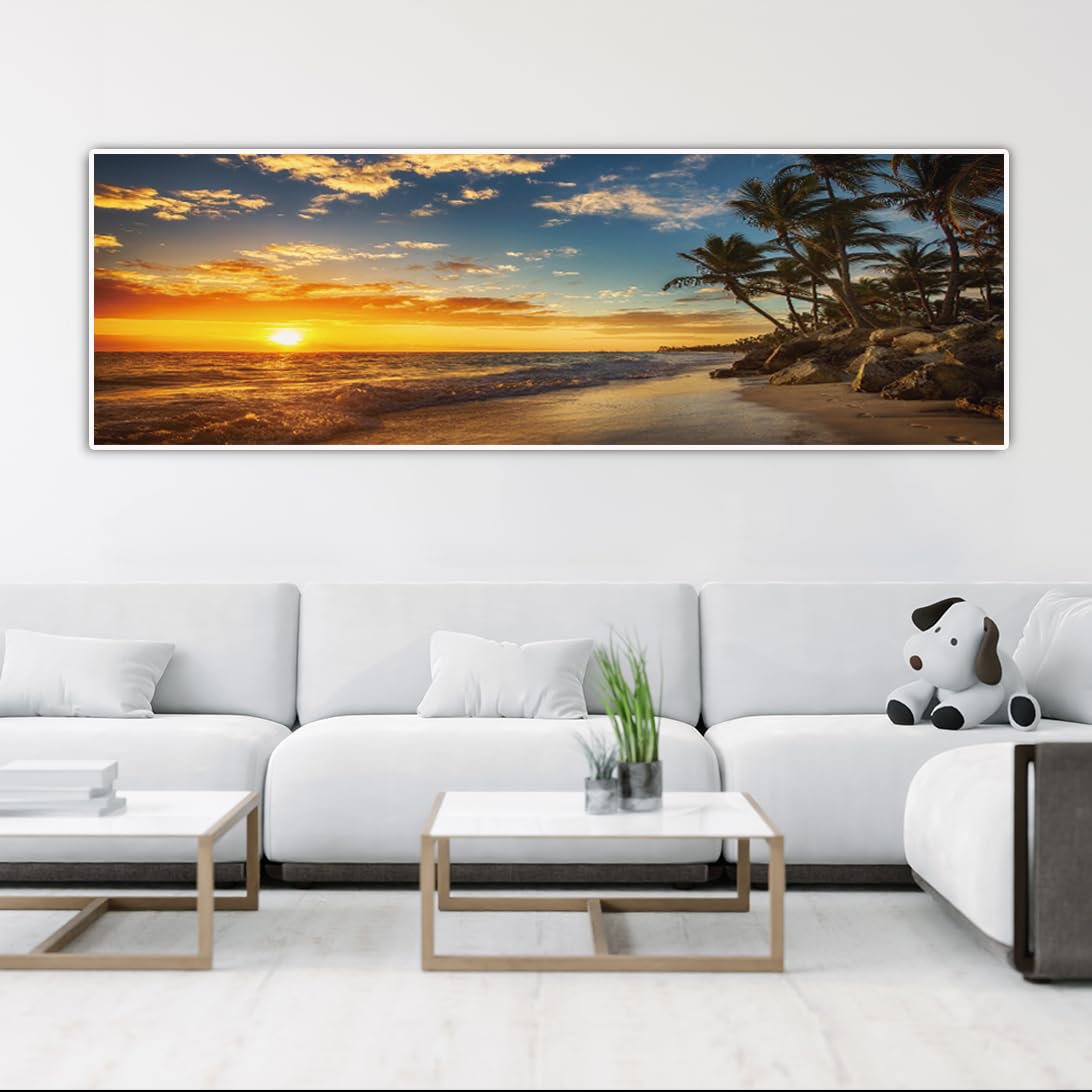Leinwandbilder Berge Landschaft Natur,Moderne Panorama Bilder Groß XXL Schlafzimmer Wohnzimmer Wanddekoration Wandbild-Sonnenuntergang Meer Strand,Rahmenlos (D, 70x210cm, Ungerahmt)