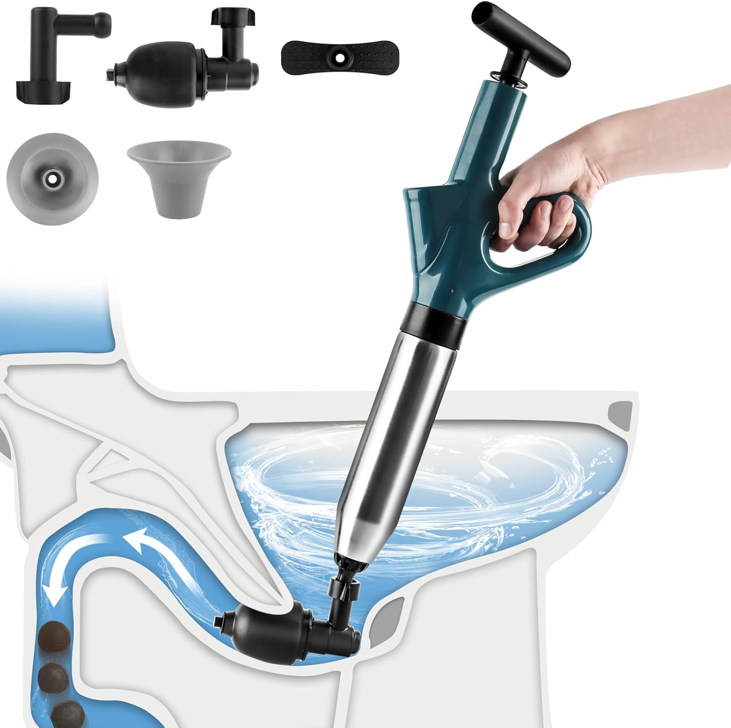 Toilet Plungers for Bathroom Heavy Duty - High Pressure Drain Unclogger ...