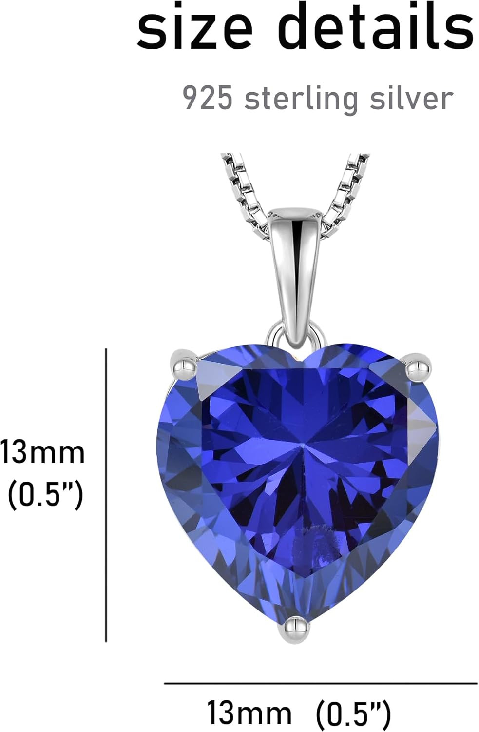 Women Heart Necklace 925 Sterling Silver 13 * 13mm Birthstone Pendant with Chain 5A Cubic Zirconia Jewelry - Image 3