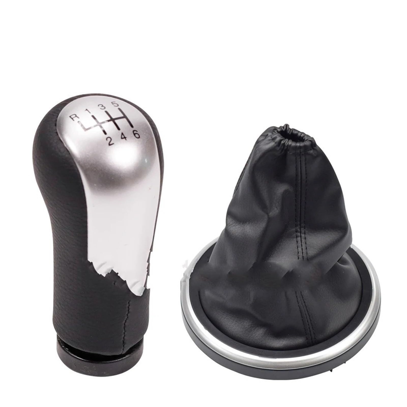 PYBYCEGNZK Car Interior Accessories for Fiesta 2002-2007 Manual 5 6 Speed Gear Shift Knob Lever Gaitor Shifter(6-Speed Silver Set)