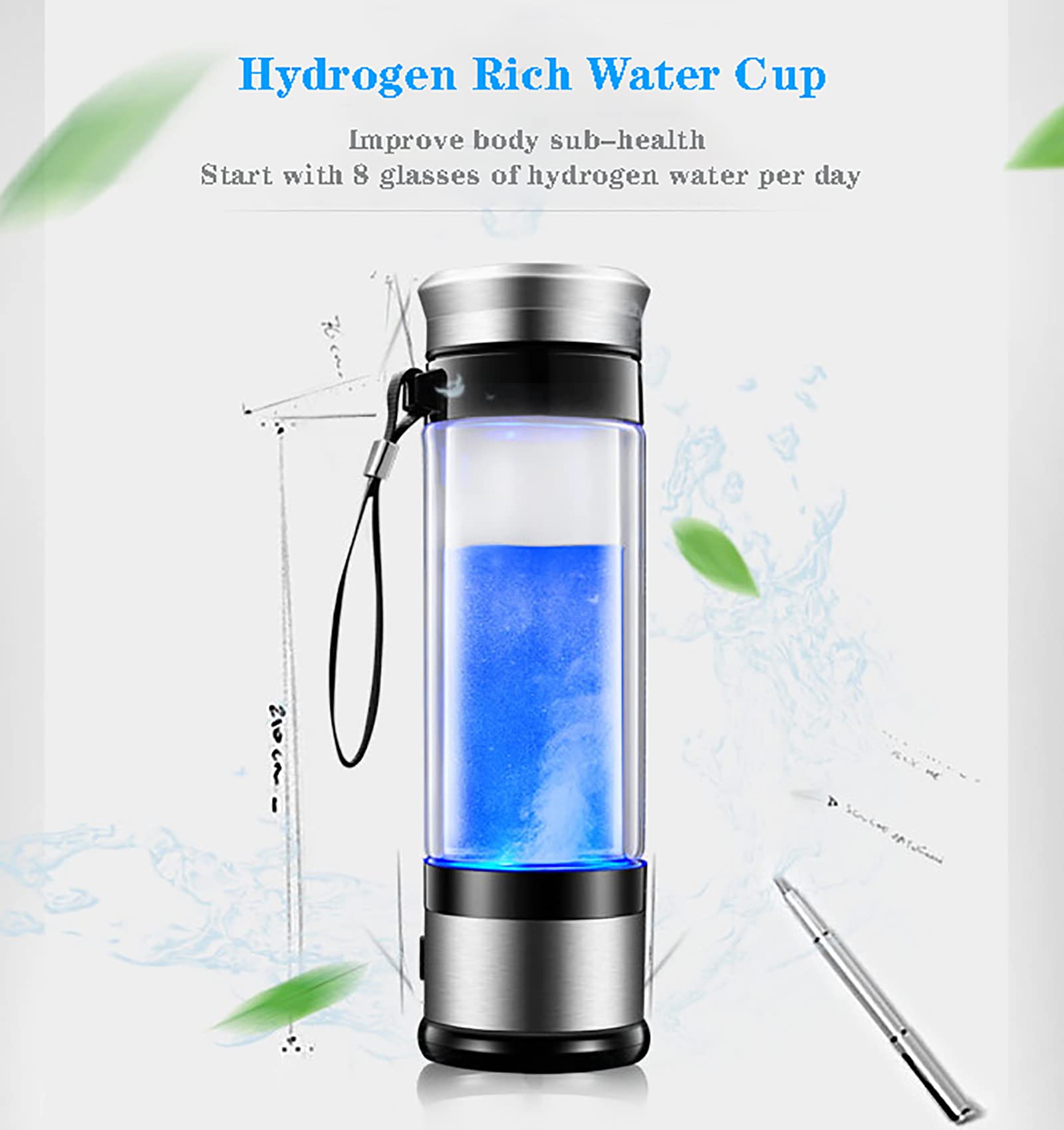 Nouvelle bouteille d'eau à hydrogène, ioniseur d'eau à hydrogène portable, générateur d'eau à hydrogène, rechargeable pour eau riche en hydrogène(noir