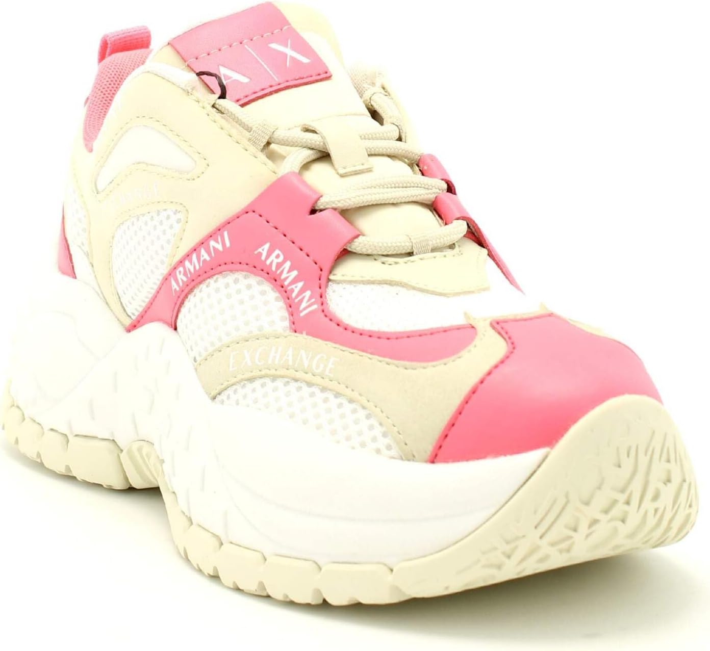 Armani Exchange Women's Vedder Microsuede Clean Essential Look, Sand/Watermelon, 9.5