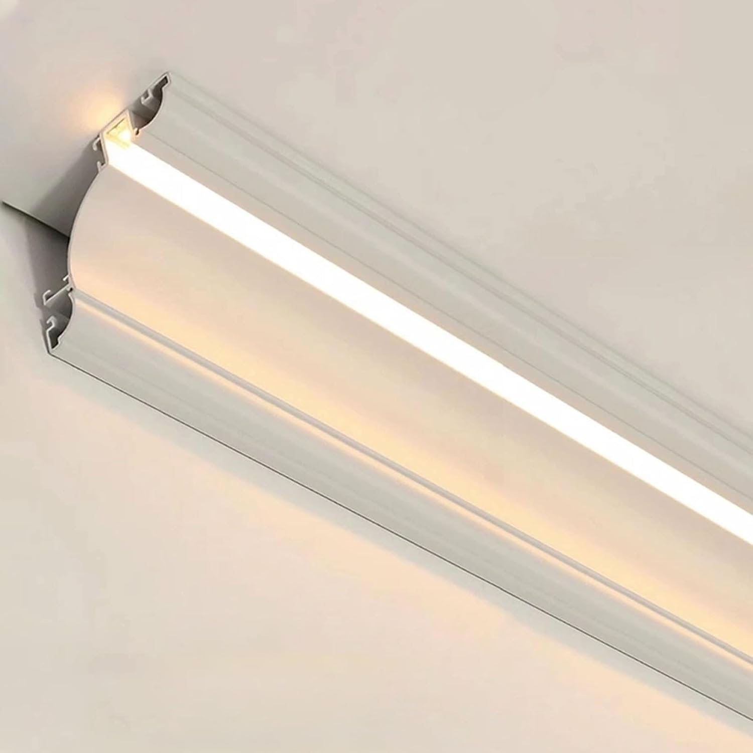 Aluminum LED Ceiling Indirect Lighting, 6.6ft Crown Molding Trim, Decorative Wall Washer Profile with Diffuser for Stylish Home Coving and Cornice Illumination