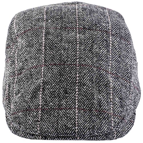 Image of The Tie Hub Wool Flat Cap for Men & Women | Adjustable Vintage Newsboy Gatsby Hat for Casual, Travel, Outdoor | Free Size Herringbone Ivy Style Cap