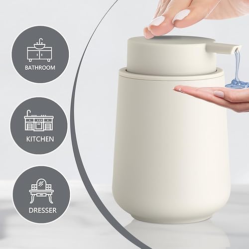 Miniatura 3 de Dispensador de jabón líquido de manos de plástico, botella de jabón recargable de 11 onzas para encimeras de baño y cocina, moderno beige mate