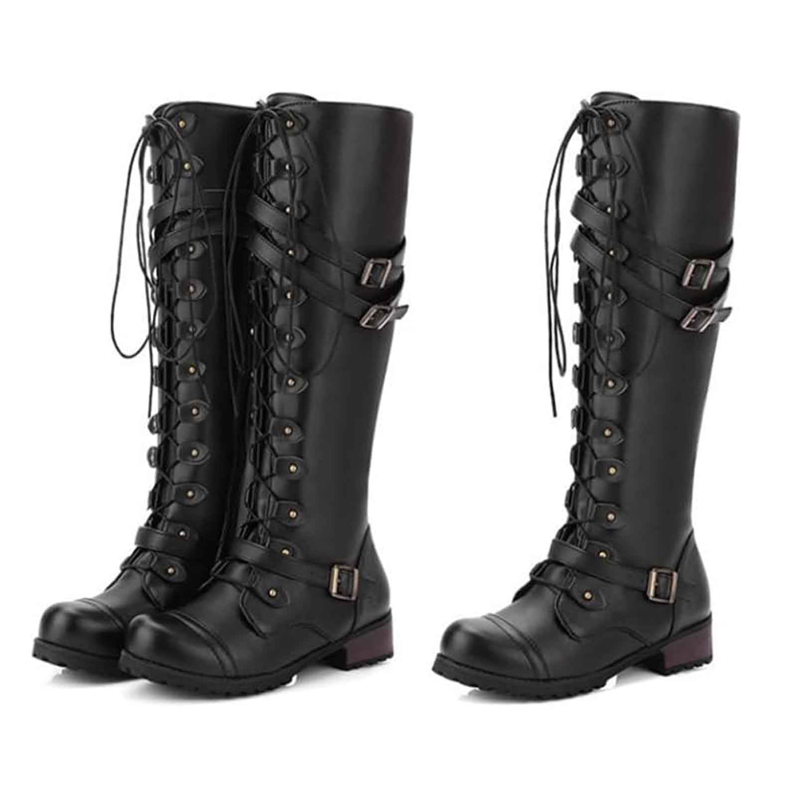 Mittelalterliche PU-Lederstiefel - Verstellbare Schnürschuhe für lange Reitstiefel - 1 Paar mittelalterliche Schuhe