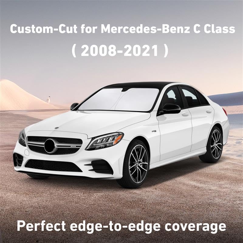 Image of EcoNour Windshield Sunshade Compatible for Mercedes Benz C Class 2008-2019 2020 2021, W205 C250 C300 C400 Sun Visor for Front Windshield & Window Sun Shade Cover, UV Heat Protector, Car Accessories